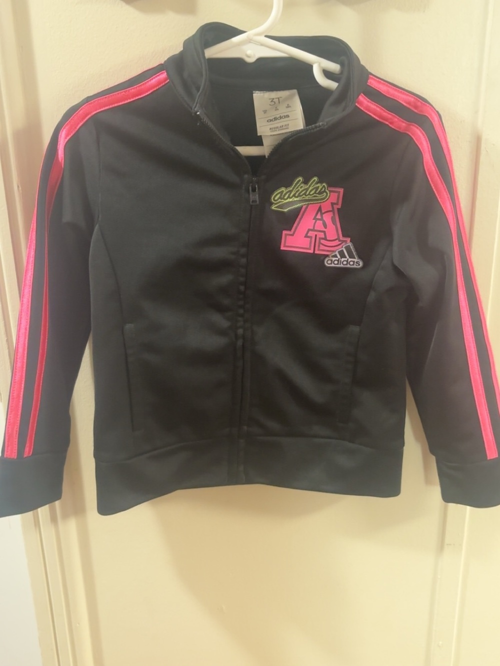adidas Black Jacket with Pink and Neon Green Accents